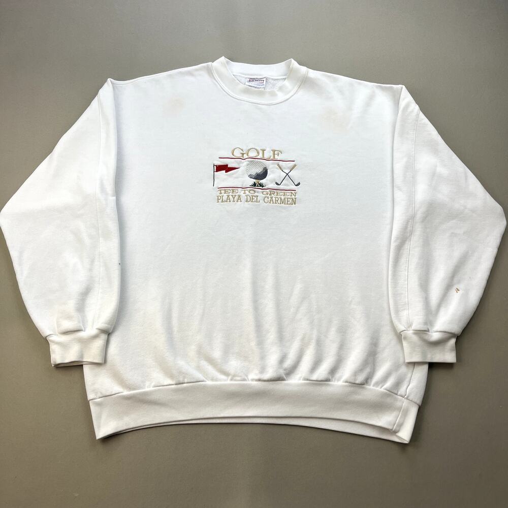 Vintage Golf Sweatshirt Adult XL White Playa Del Carmen Course Links Tee PGA 90s